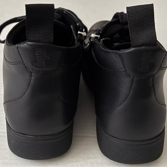 Fitflop Black Leather Rally Sneakers High Top Lace Up Side Zipper Women's Sz 10 - Picture 7 of 11